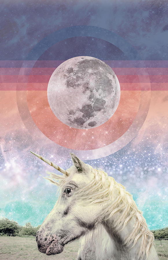 Unicorn Full Moon Vision Digital Art By Lori Menna