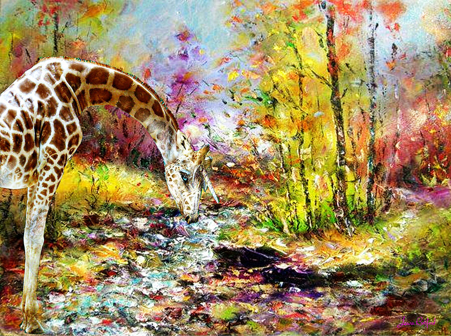 Giraffe Digital Art - Unicorn Giraffe at the River by Laura Botsford Giraffe Digital Art - Unicorn Giraffe at the River by Laura Botsford
