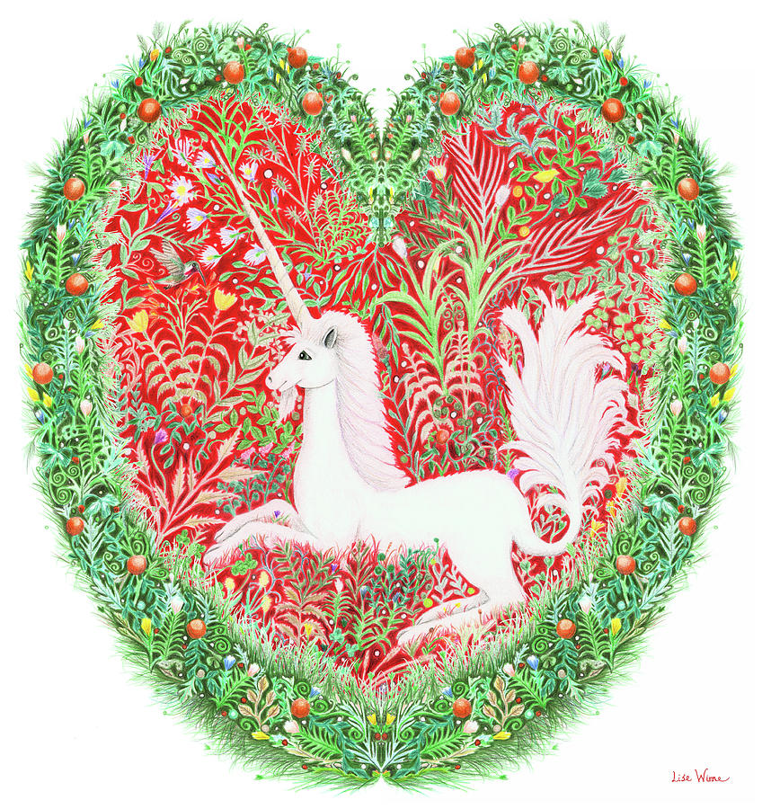 Unicorn Heart with Millefleurs Painting by Lise Winne