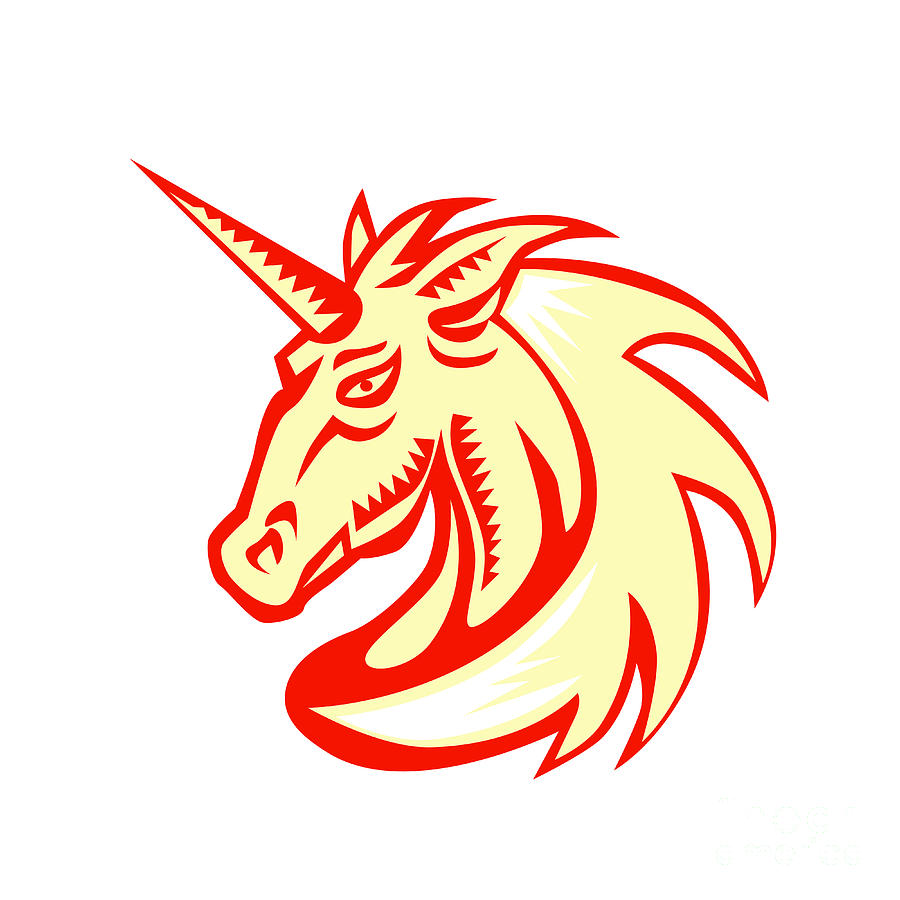 Unicorn Digital Art - Unicorn Horse Head Side Woodcut by Aloysius Patrimonio