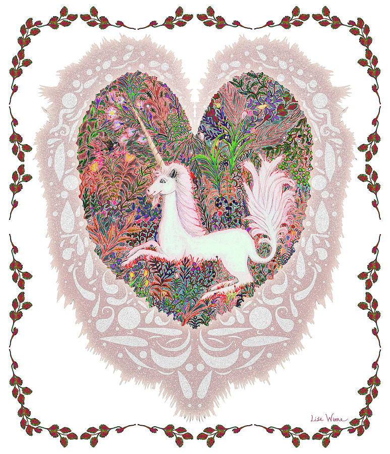 Unicorn in a Pink Heart Digital Art by Lise Winne