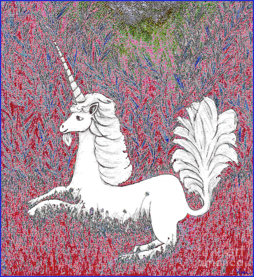 Unicorn in a Red Tapestry Digital Art by Lise Winne