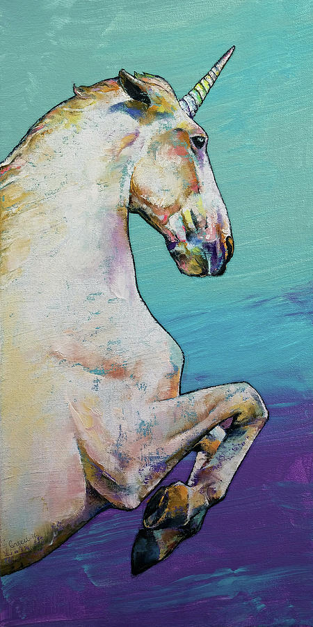 White Unicorn Painting by Michael Creese