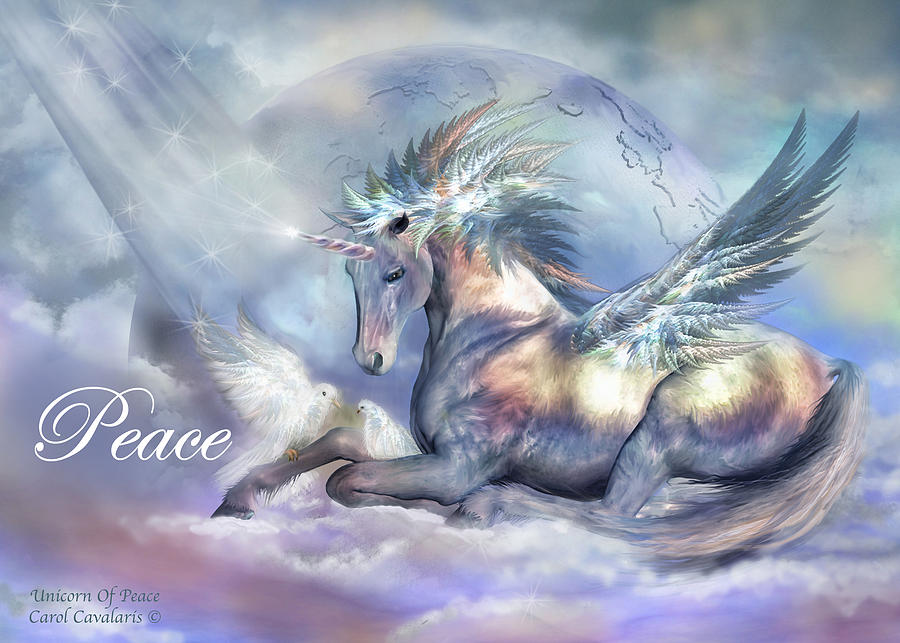 Unicorn Mixed Media - Unicorn Of Peace Card by Carol Cavalaris