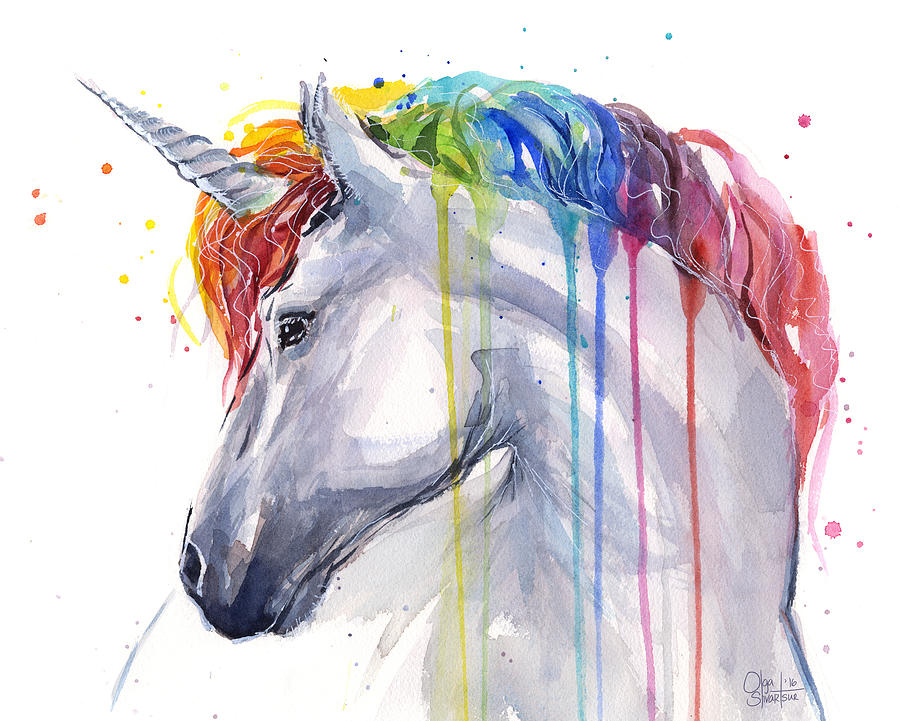Unicorn Painting - Unicorn Rainbow Watercolor by Olga Shvartsur