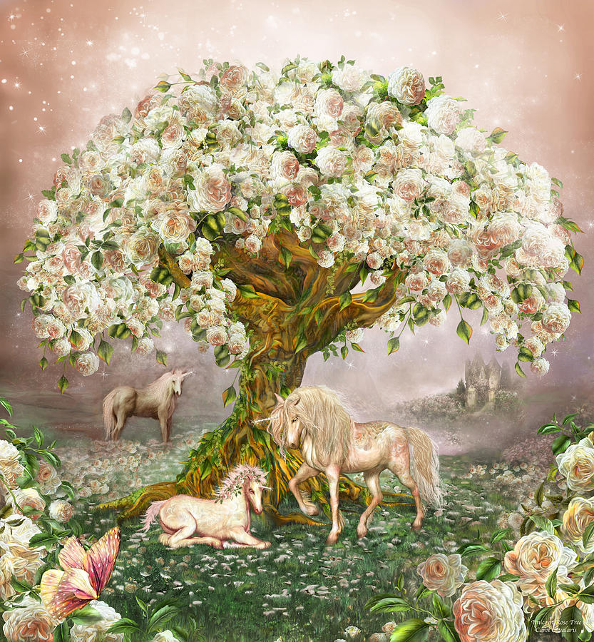 Unicorn Rose Tree Mixed Media by Carol Cavalaris