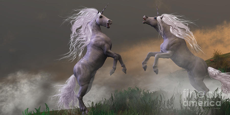 Unicorn Stallions Fighting Painting