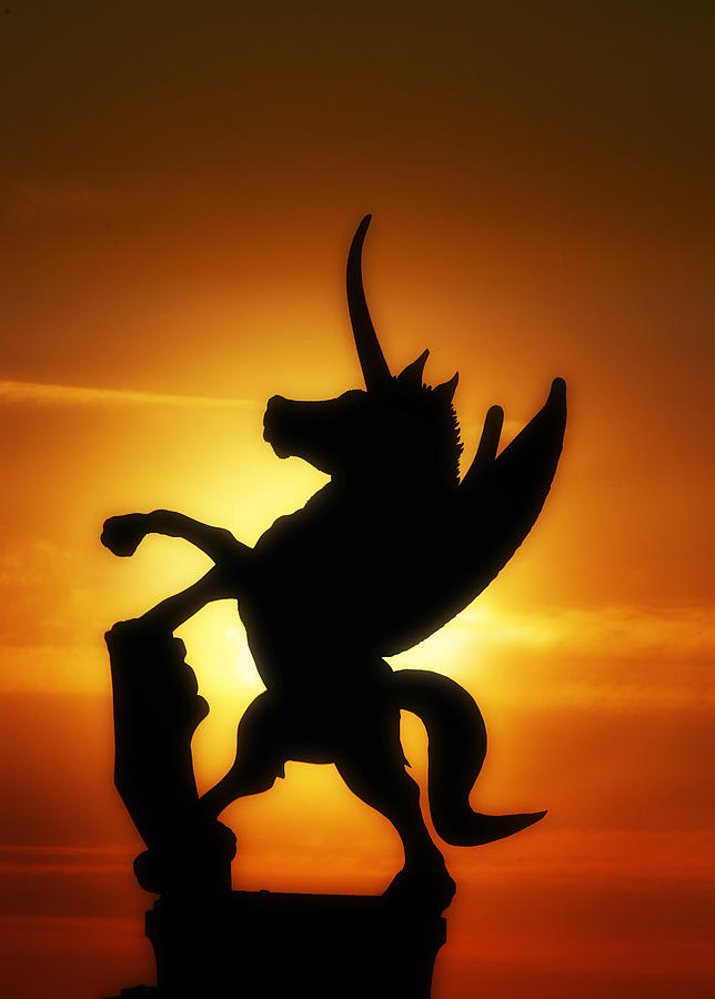 Sunset Digital Art - Winged Unicorn Sentinel  by Gravityx9  Designs