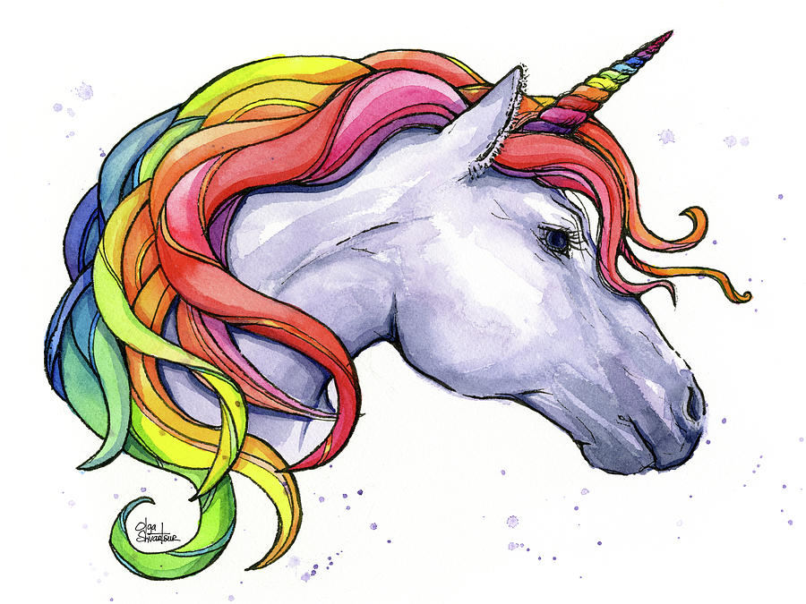 Unicorn Painting - Unicorn With Rainbow Mane by Olga Shvartsur