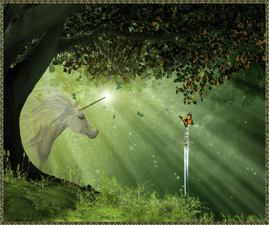 Unicorn with sword Digital Art by Harald Dastis