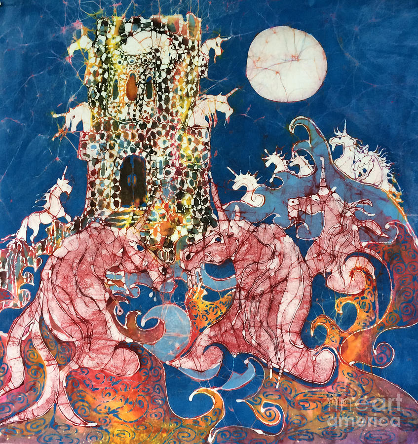 Unicorns Take Castle Tapestry - Textile by Carol Law Conklin