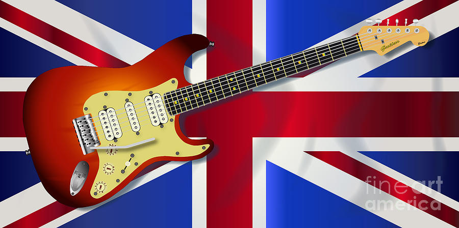 Union Jack Flag And Electric Guitar Digital Art by Bigalbaloo Stock