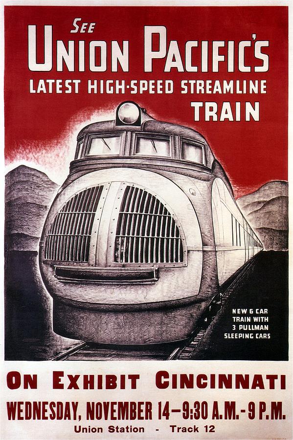 Vintage Painting - Union Pacific Rail Road - High Speed train - Vintage Advertising Poster by Studio Grafiikka