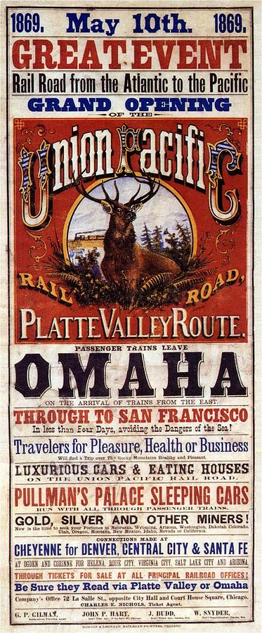 Vintage Painting - Union Pacific Rail Road - Platte Valley Route Inauguration - Vintage Advertising Poster by Studio Grafiikka