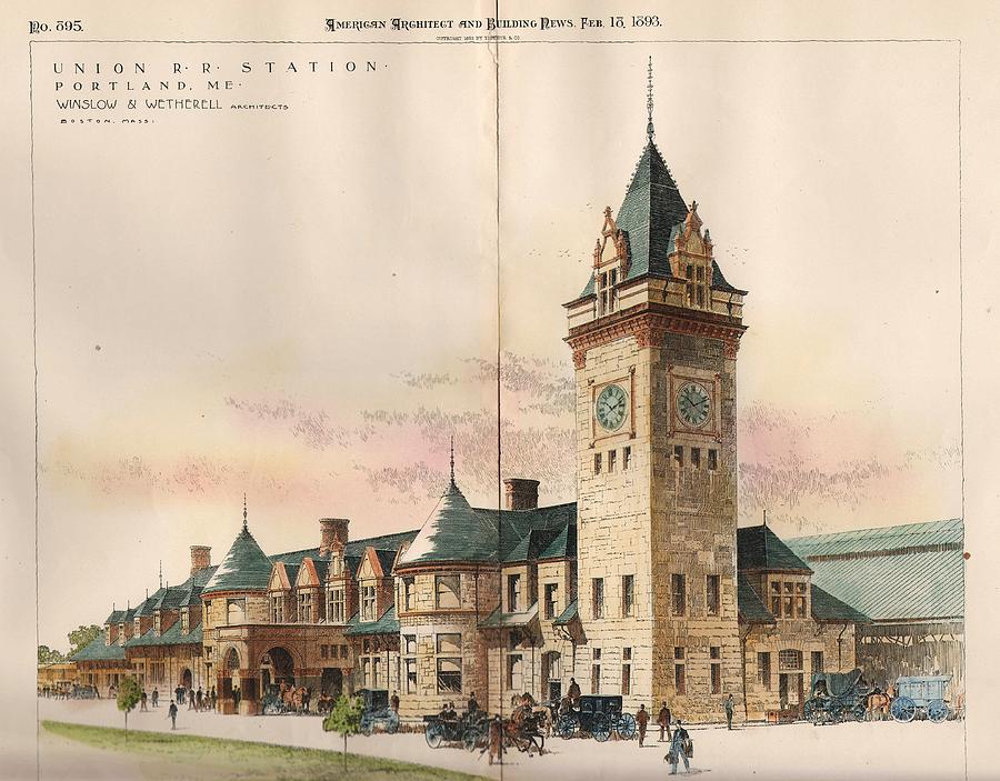 Portland Painting - Union Railroad Station. Portland ME. 1893 by Winslow and Wetherell