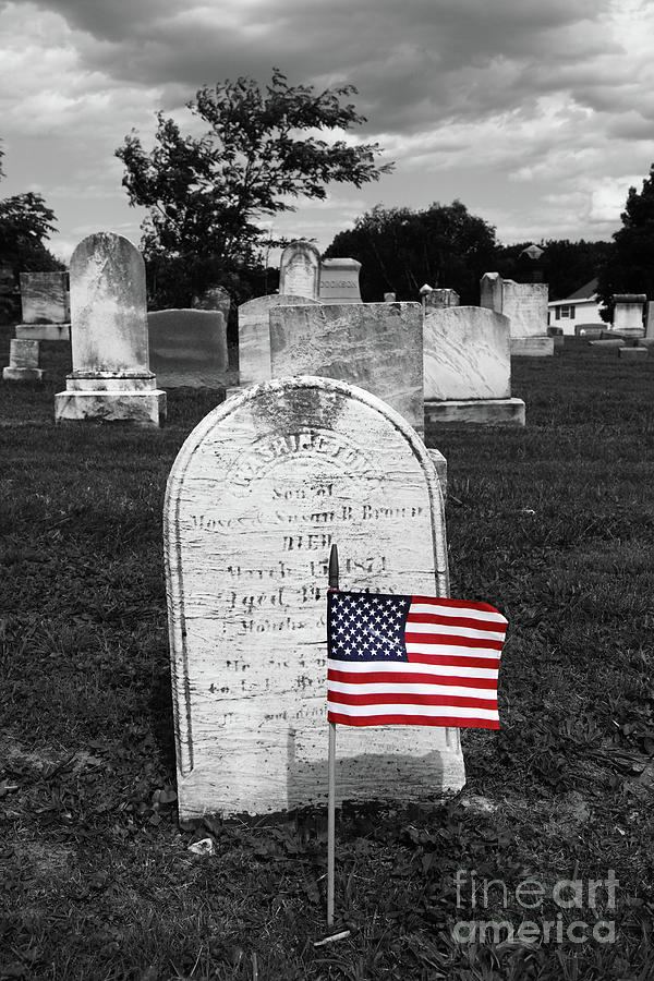 Black And White Photograph - Uniontown Cemetery Maryland Selective Color by James Brunker