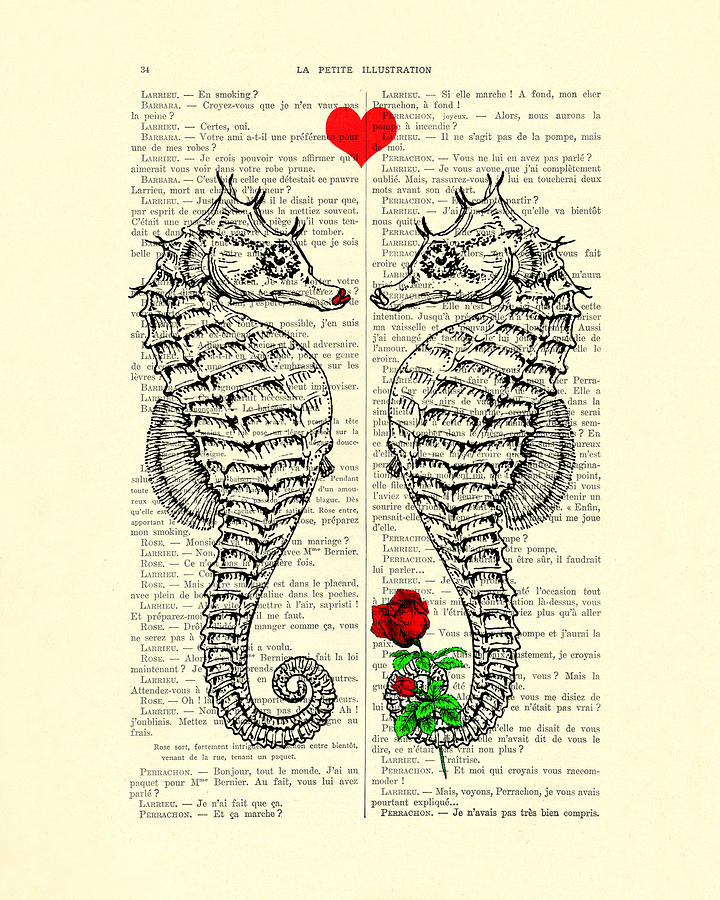 Seahorse Digital Art - Unique Valentines Day Gift Ideas, Seahorses by Madame Memento