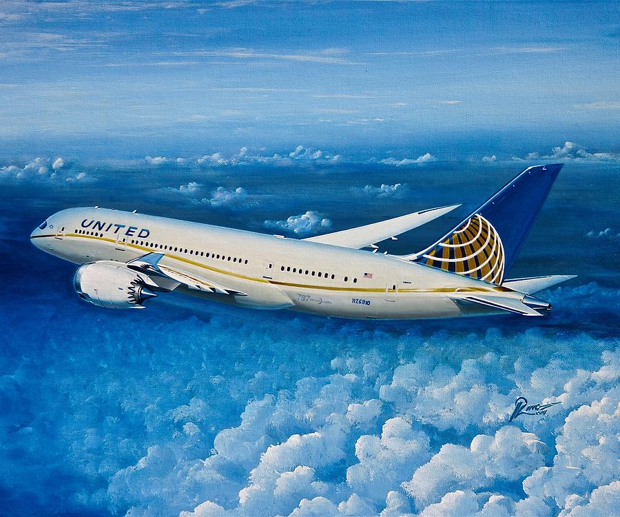 Vintage Painting - United 787-8 N26910 by Peter Ring Sr