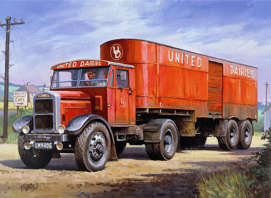 United Dairies Scammell. Painting by Mike Jeffries