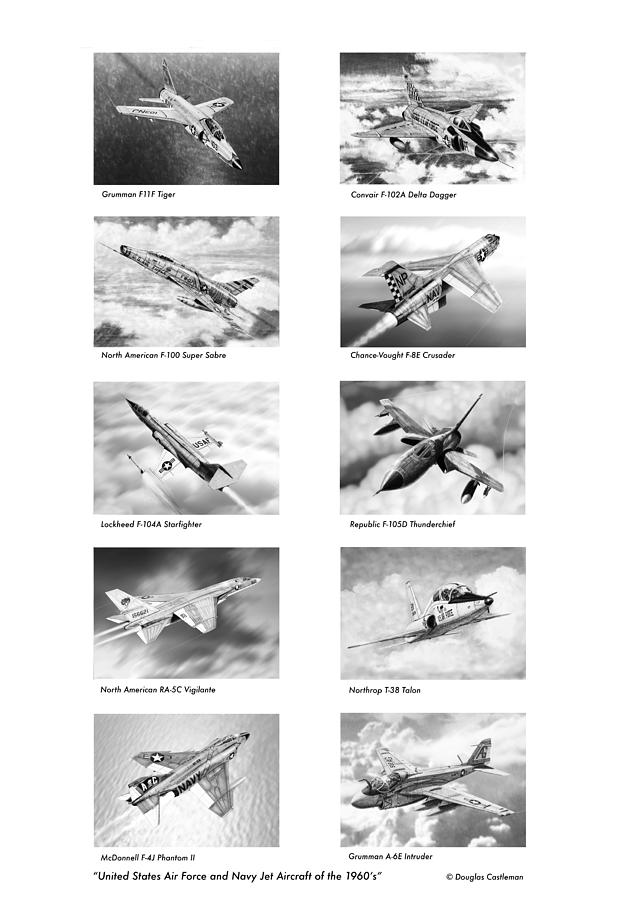 United States Air Force and Navy Jets of the 1960s Drawing by Douglas Castleman