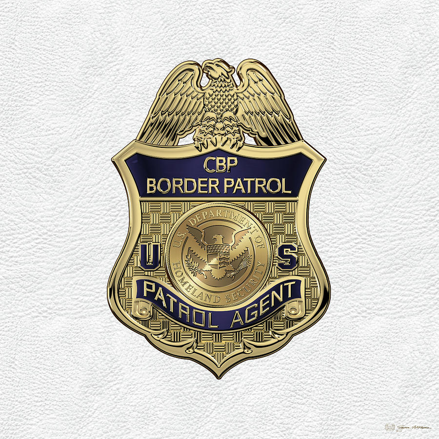 United States Border Patrol -  U S B P  Patrol Agent Badge over White Leather Digital Art by Serge Averbukh