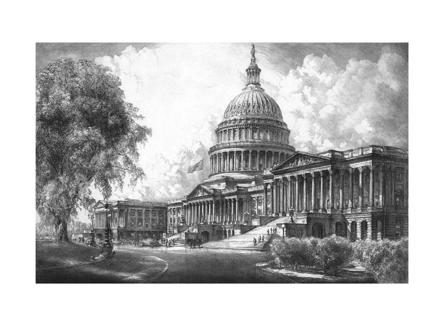 Architecture Mixed Media - United States Capitol Building by War Is Hell Store