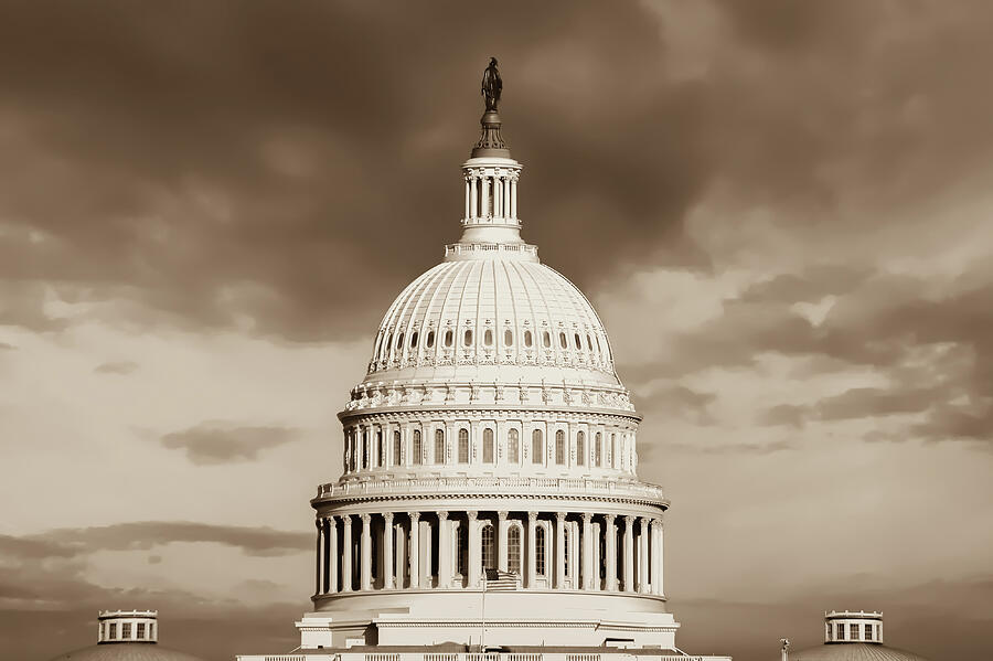 Sunset Photograph - United States Capitol Building - Washington D.C. - Sepia by Gregory Ballos