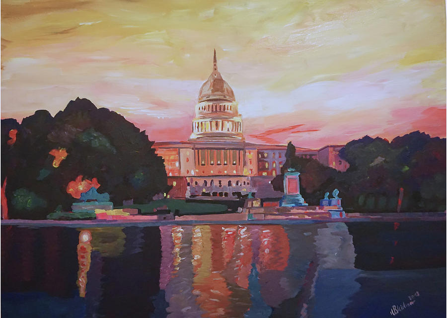 Washington D.c. Painting - United States Capitol in Washington D.C. at Sunset by M Bleichner