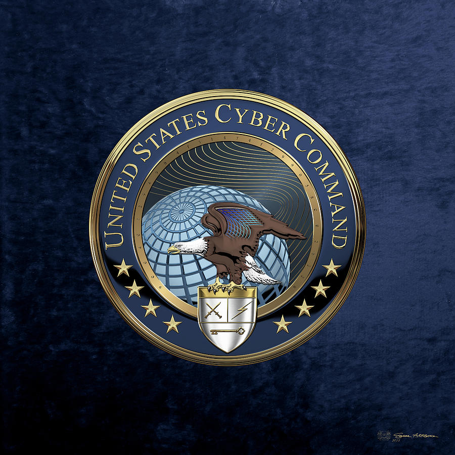 United States Cyber Command - C Y B E R C O M Emblem over Blue Velvet Digital Art by Serge Averbukh