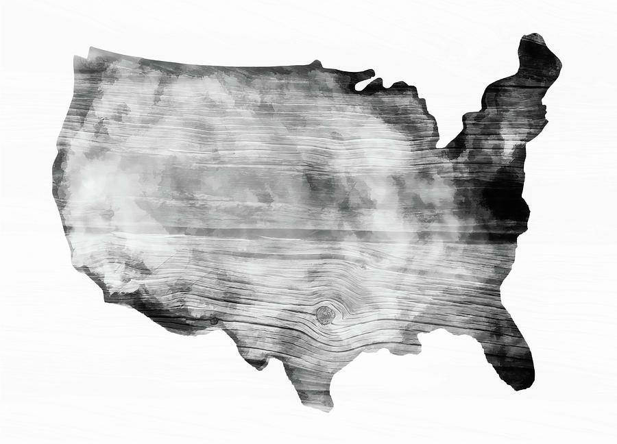 United States Map Wooden BW Photograph by Athena Mckinzie