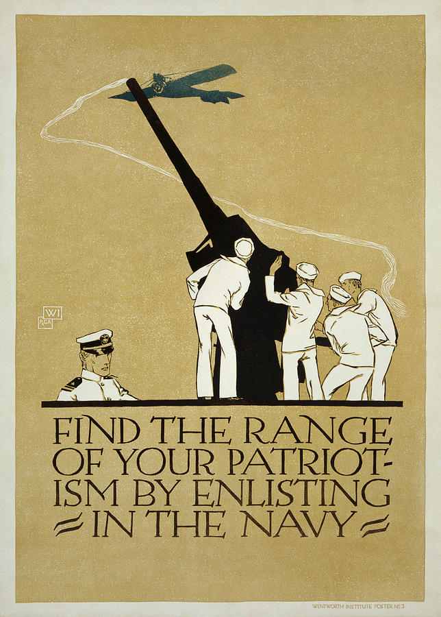 United States Navy recruitment poster from 1918 Painting by Celestial Images