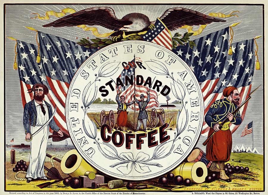 United States of Standard Coffee, advertising poster, 1862 Painting by Vincent Monozlay