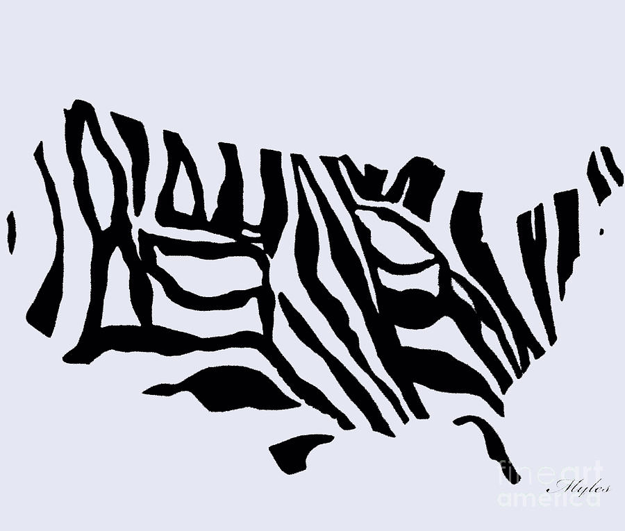 United States Zebra Map Painting by Saundra Myles