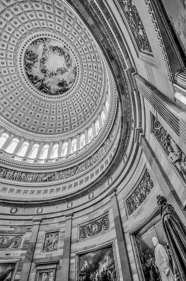 Unites States Capitol Rotunda BW Photograph by Susan Candelario