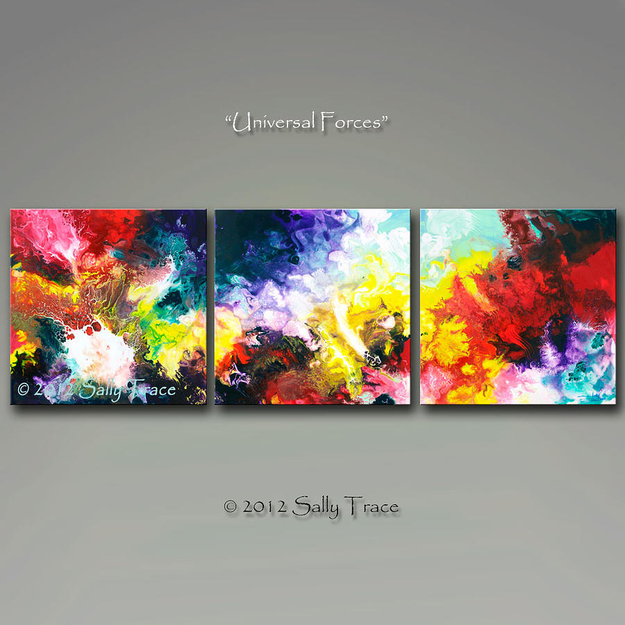 Universal Forces Triptych Painting by Sally Trace