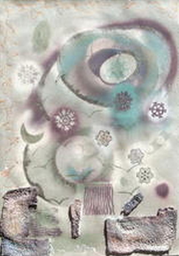 Abstract Painting - Universe In Aqua by Judith Kerrigan Ribbens Abstract Painting - Universe In Aqua by Judith Kerrigan Ribbens