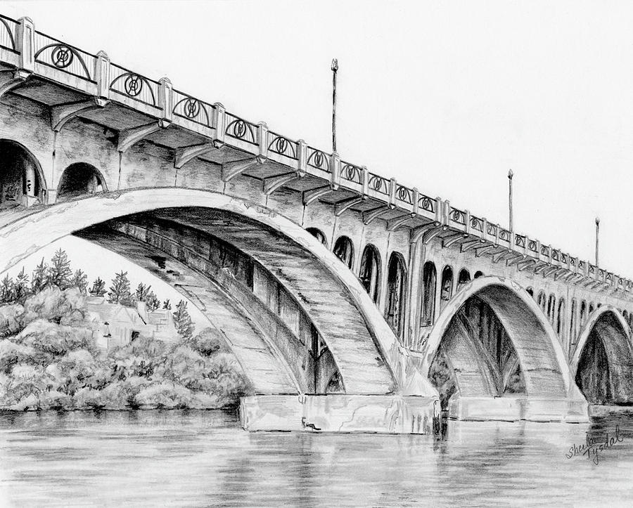University Bridge Drawing by Sheila Tysdal
