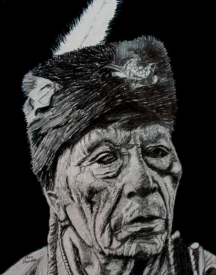 Indian Drawing - Unkown Indian III by Stan Hamilton Indian Drawing - Unkown Indian III by Stan Hamilton