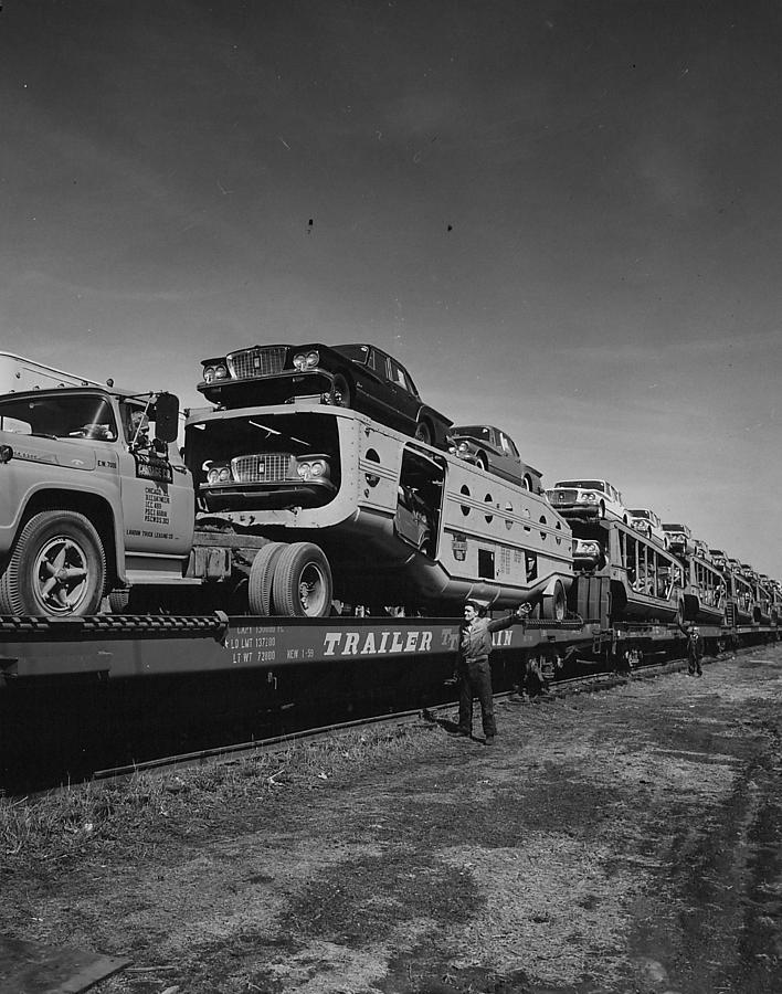 Unloading Auto Rack - 1960 Photograph by Chicago and North Western Historical Society