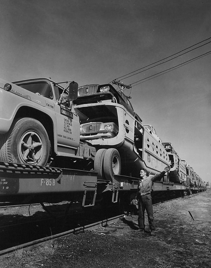 Unloading Automobiles From Train - 1960 Photograph by Chicago and North Western Historical Society