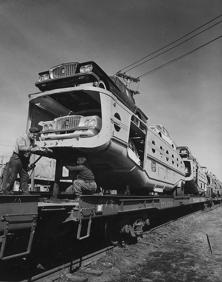 Unloading Car Rack - 1960 Photograph by Chicago and North Western Historical Society