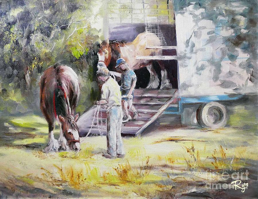 Unloading the Clydesdales Painting by Ryn Shell