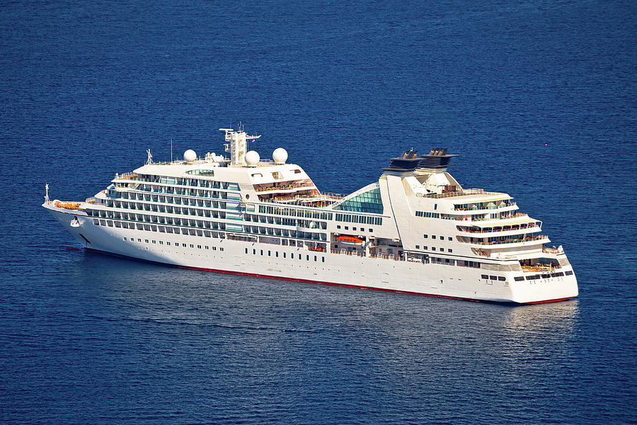 Unnamed Cruise Ship On Blue Sea Aerial View Photograph