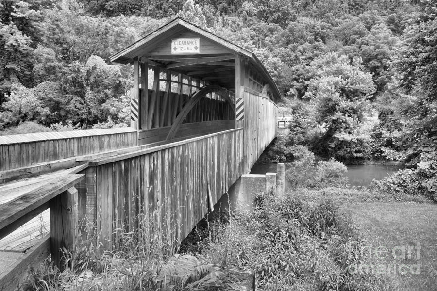 Unpainted Claycomb Covered Bridge Black And White Photograph by Adam Jewell