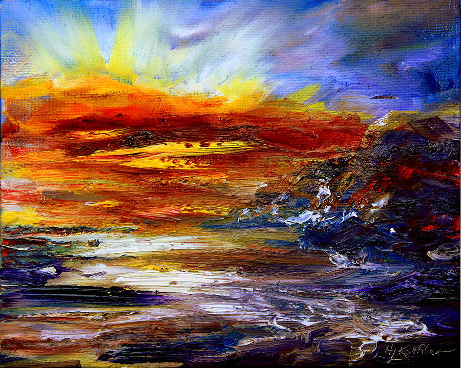 Ocean Sunset Painting - Unpredictable by Hanne Lore Koehler