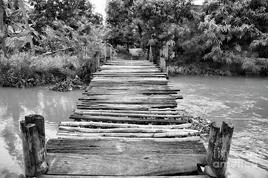 Unsafe Wood Crossing Cambodia BW Photograph by Chuck Kuhn | Fine Art ...