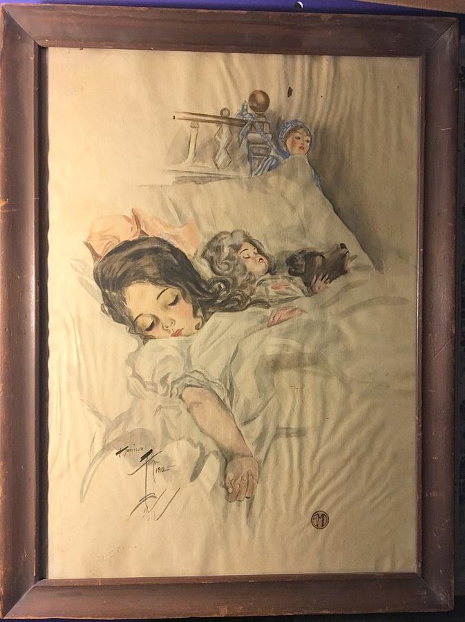 Untitled Young Girl Asleep Painting by Harrison Fisher