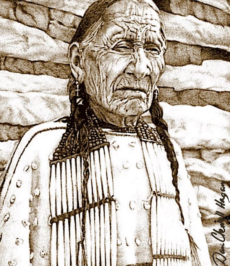 American Indian Drawing - UnYoungIndian  by Dan Clewell