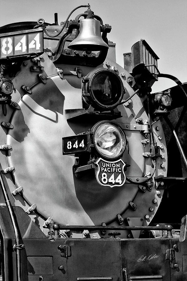 UP 844 Bell and Headlights - Black-and-White Photograph by Bill Kesler