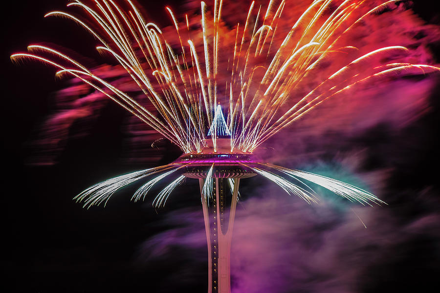 Up close with the Space Needle Fireworks Photograph by Matt McDonald